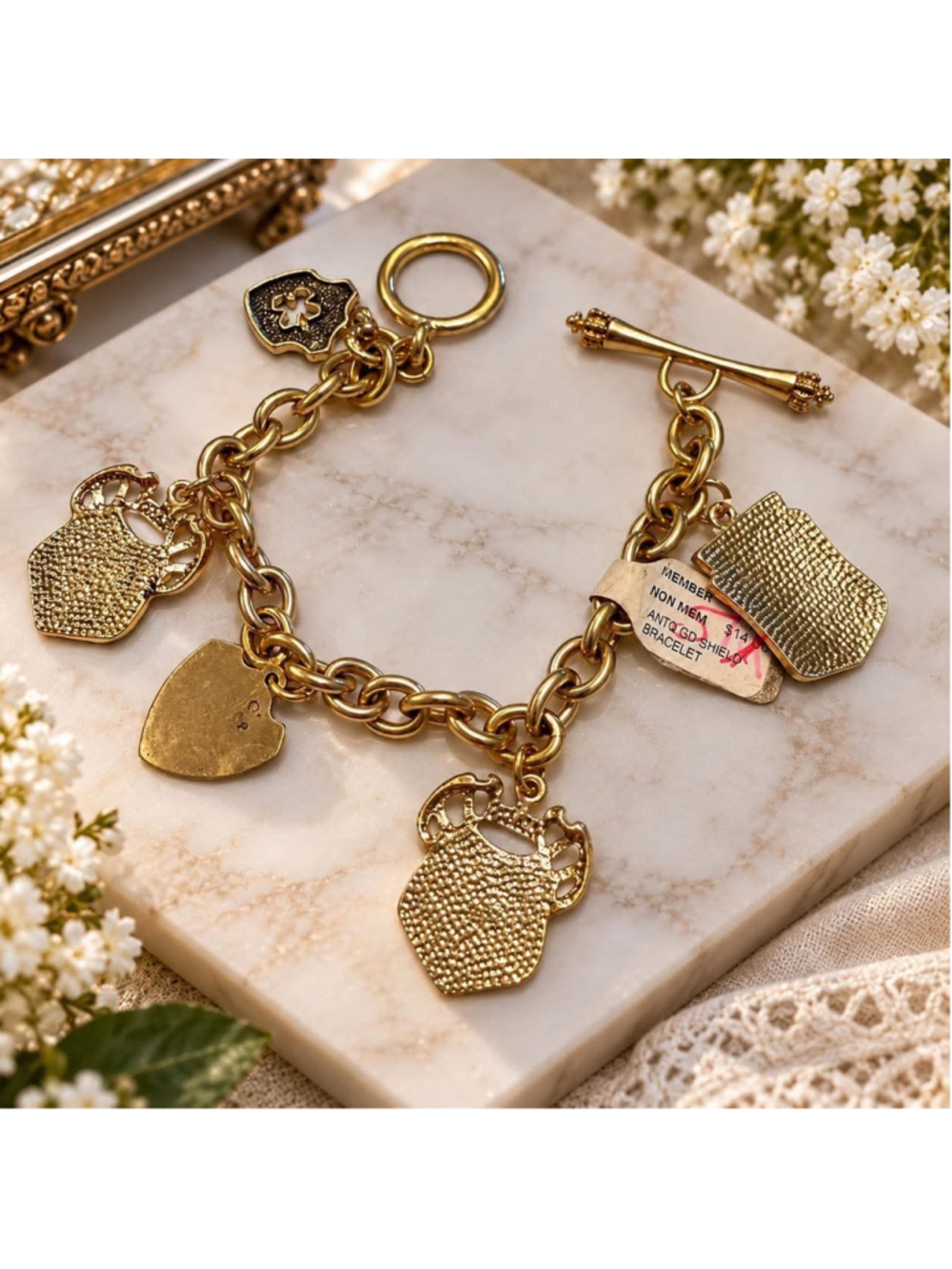 Women's Unbranded Gold Tone Shield Charm Bracelet Black & Gold